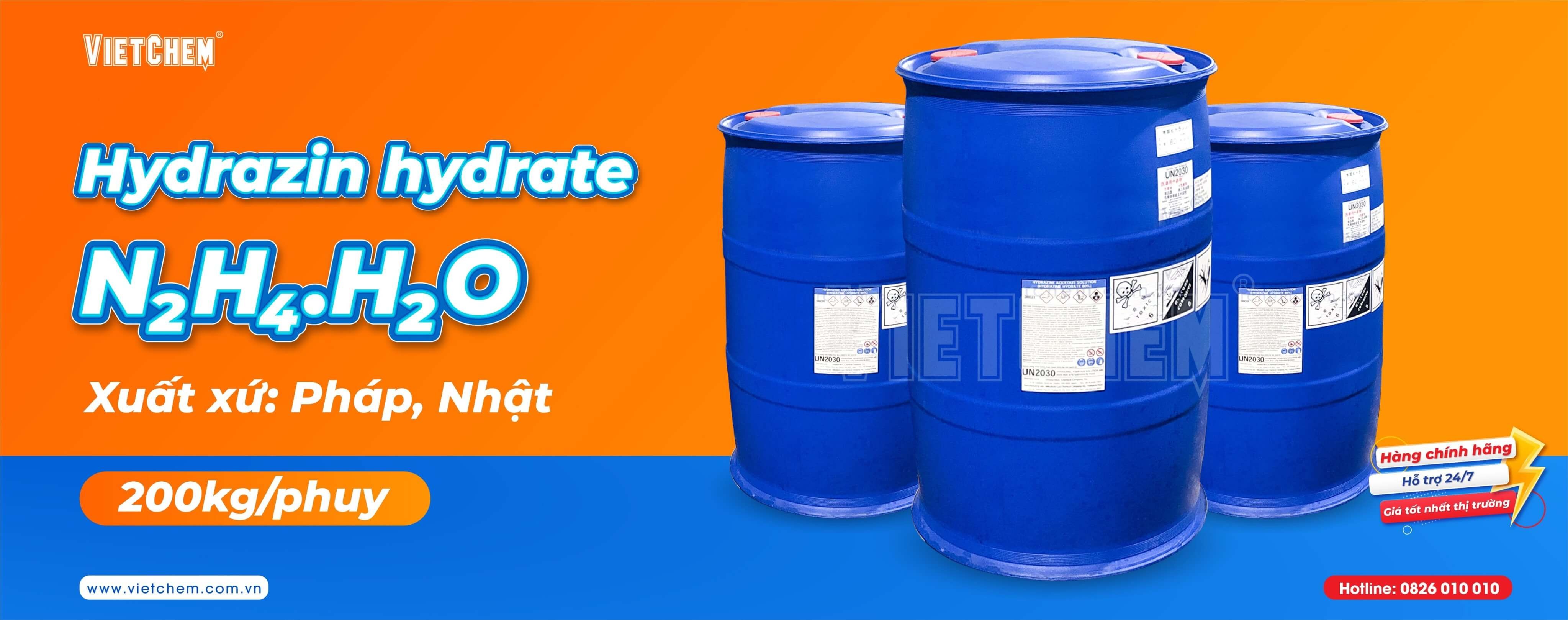 Hydrazine hydrate N2H4.H2O 80%, Pháp, 200kg/phuy