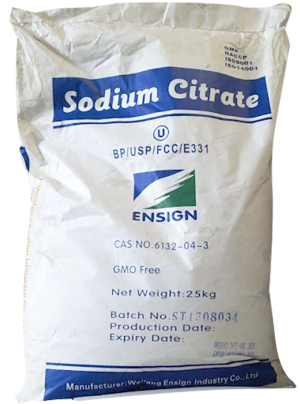 Trisodium Citrate Dihydrate Na3C6H5O7.2H2O, đóng gói 25kg, xuất xứ Trung Quốc