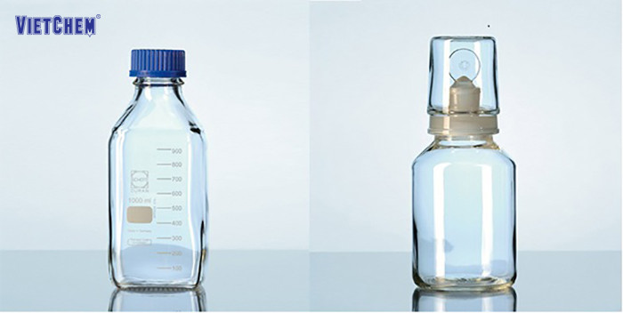 Hình ảnh chai thủy tinh đựng hóa chất được dùng phổ biến trong phòng thí nghiệm 