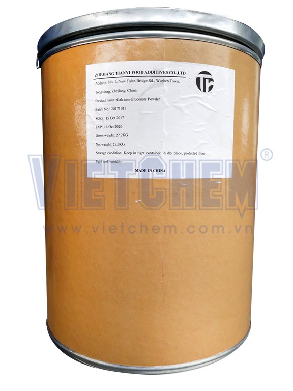 Calcium gluconate (C6H11O7)2Ca, Trung Quốc, 25kg/thùng