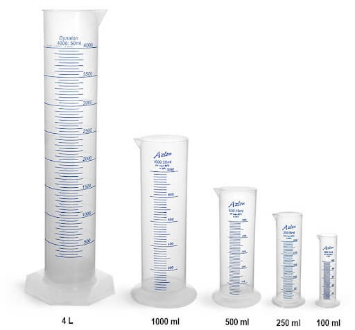 Ống đong nhựa có nhiều thể tích khác nhau phù hợp với các loại thí nghiệm