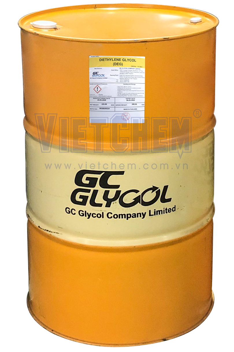 Diethylene glycol C4H10O3 99%, Thái Lan, 225kg/phuy