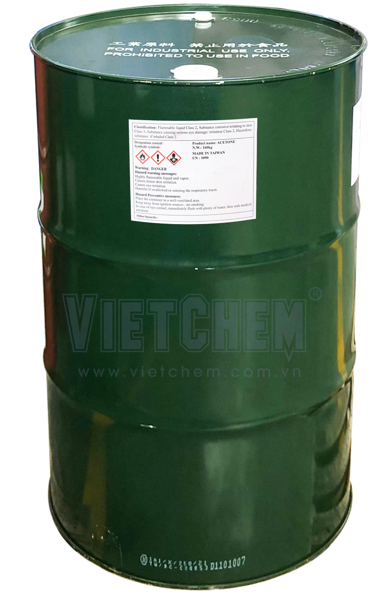 Acetone C3H6O 99%, Đài Loan, 160kg/phuy