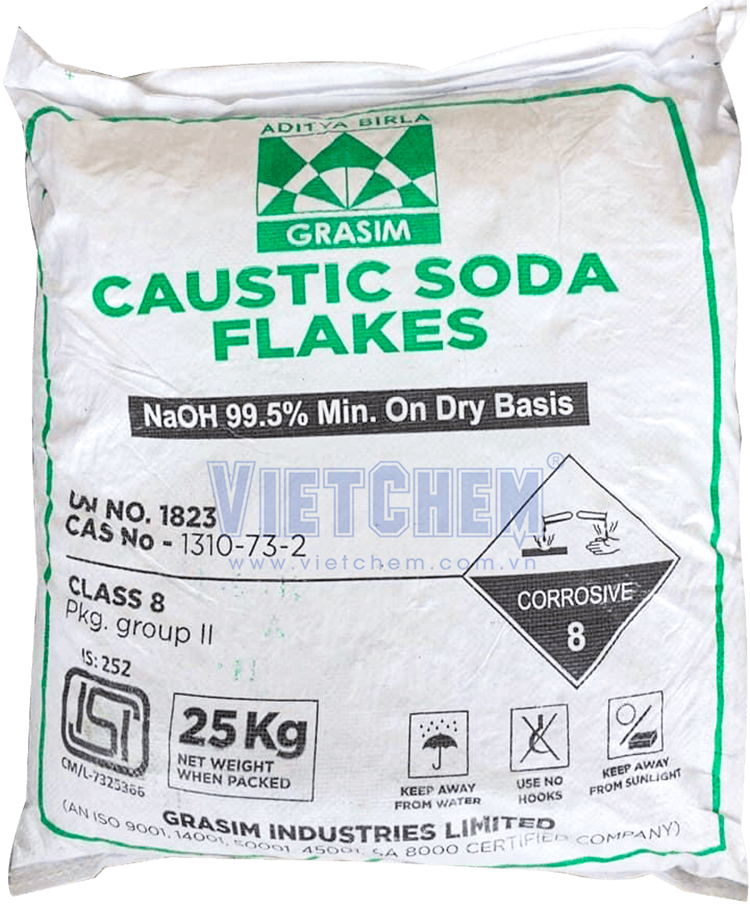 Sodium hydroxide 99% NaOH, Ấn Độ, 25kg/bao