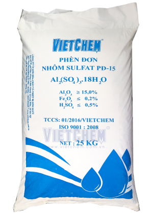 Phèn đơn Nhôm sunphat Al2(SO4)3.18H2O, Việt Nam, 25kg/bao