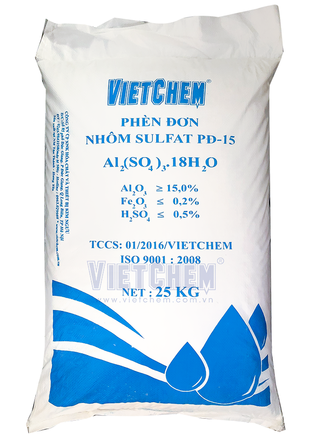 Phèn đơn Nhôm sunphat Al2(SO4)3.18H2O, Việt Nam, 25kg/bao