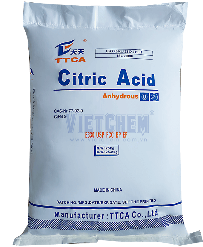 Acid citric anhydrous food grade C6H8O7, Trung Quốc, 25kg/bao