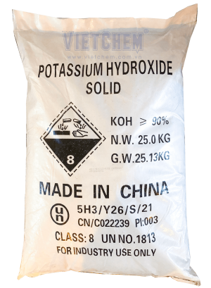Potassium hydroxide KOH 90%, Trung Quốc, 25kg/bao