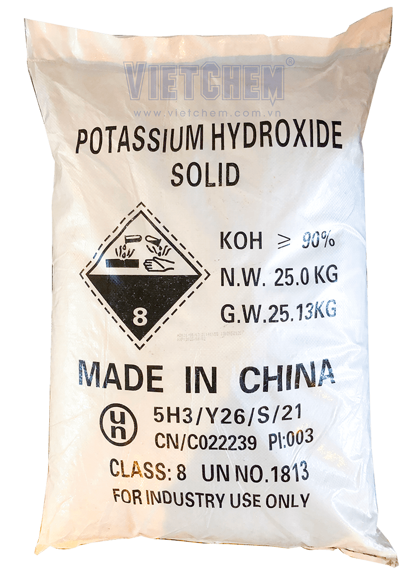 Potassium hydroxide KOH 90%, Trung Quốc, 25kg/bao